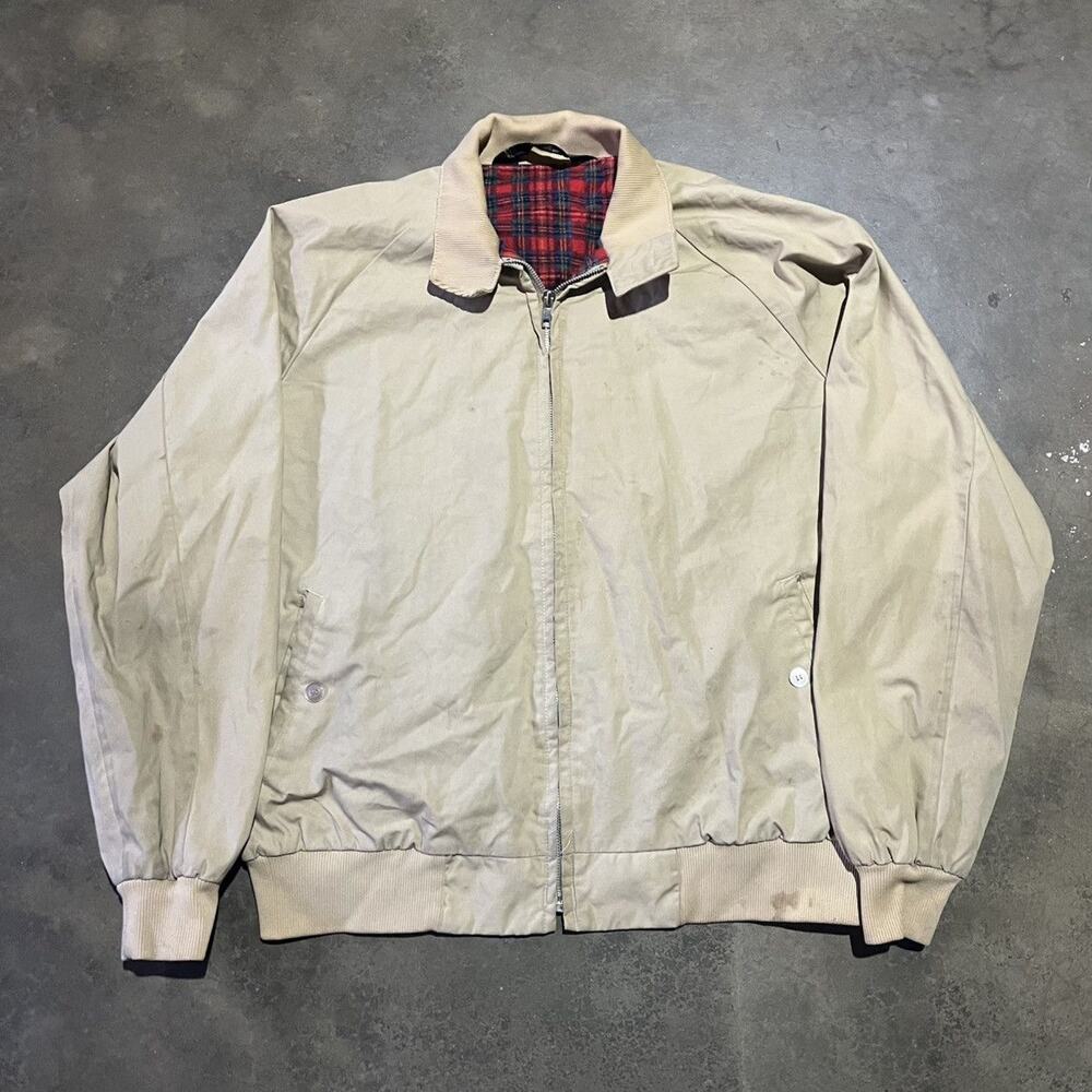 Vintage 70s Sears Tan Boxy Plaid Lined Jacket